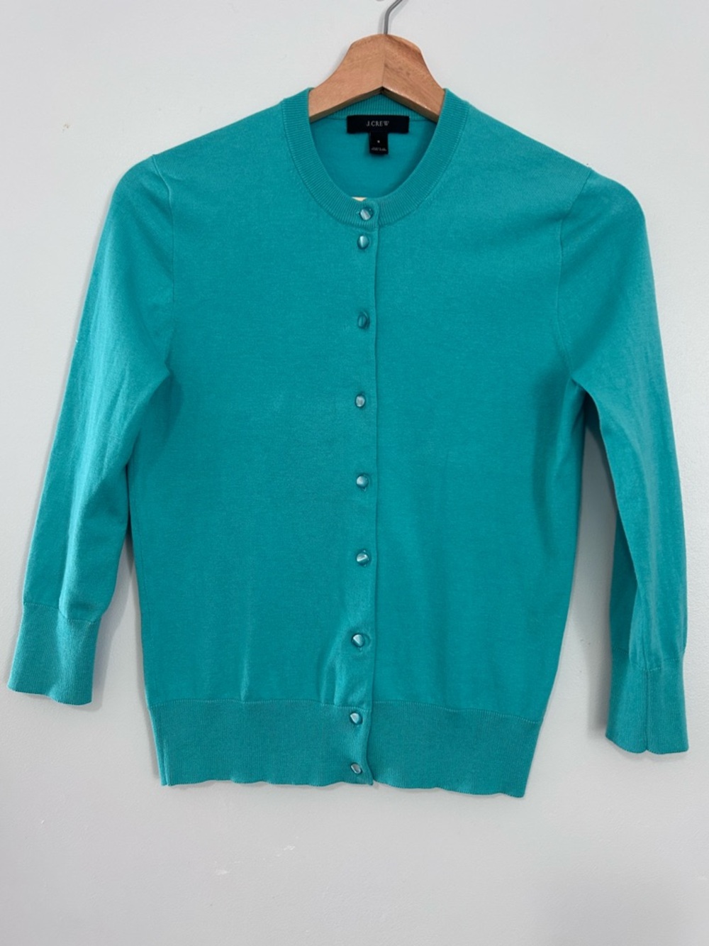 J. Crew Women's Teal Button-Front Crewneck Cardigan